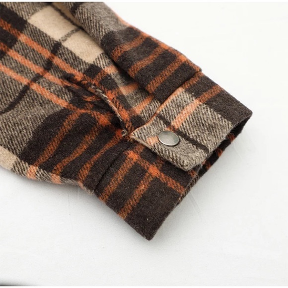 SOLD OUT Fall Autumn Brown Plaid Oversized Flannel Shacket Shirt Jacket - Picture 8 of 11